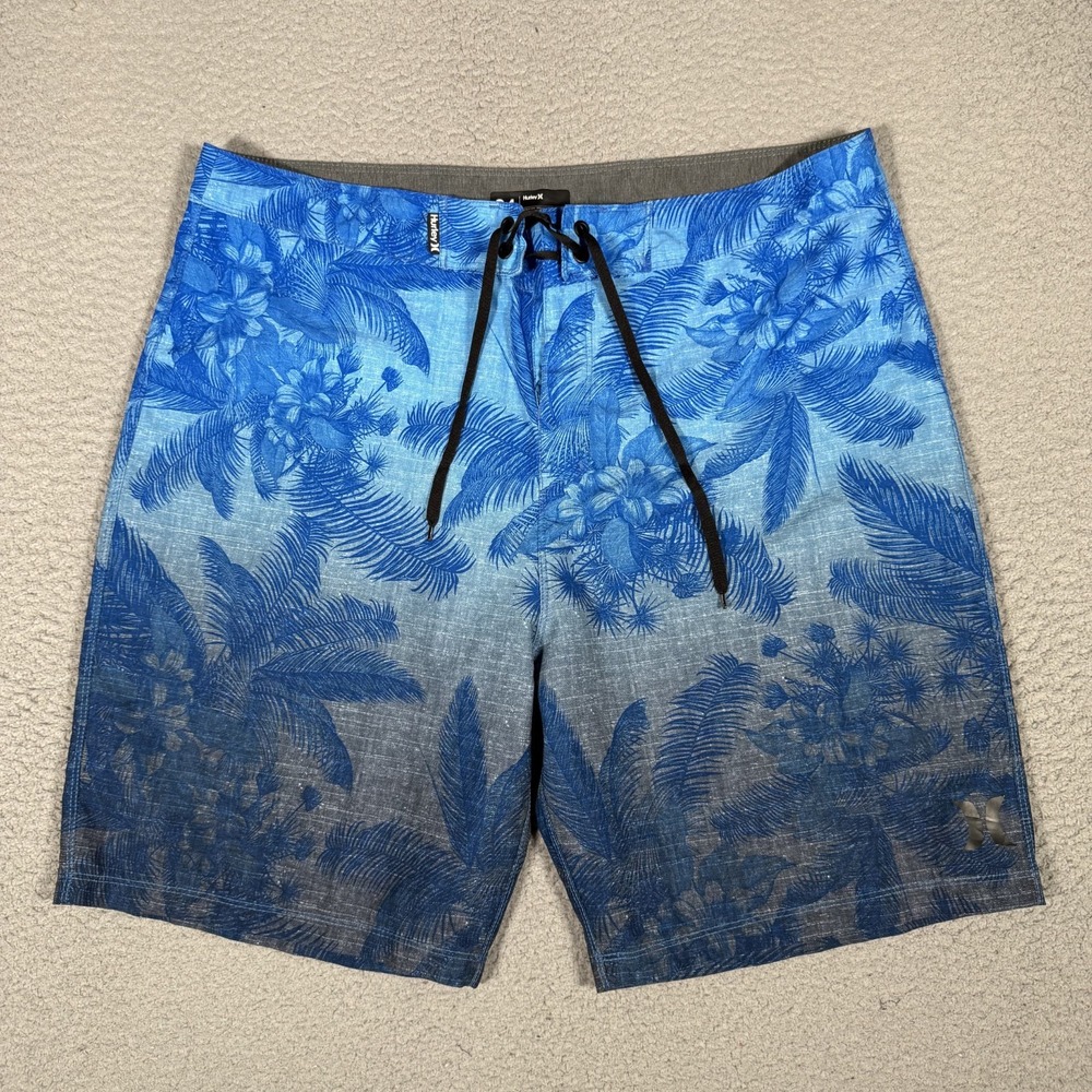 Hurley Shorts Mens 34 Blue Floral Boardshorts Swim Surf Pockets Logo Board Beach